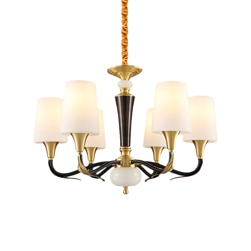 Black Milky Glass Pendulum Chandelier: Elegant 6-Light Pendant Lamp for Dining Hall