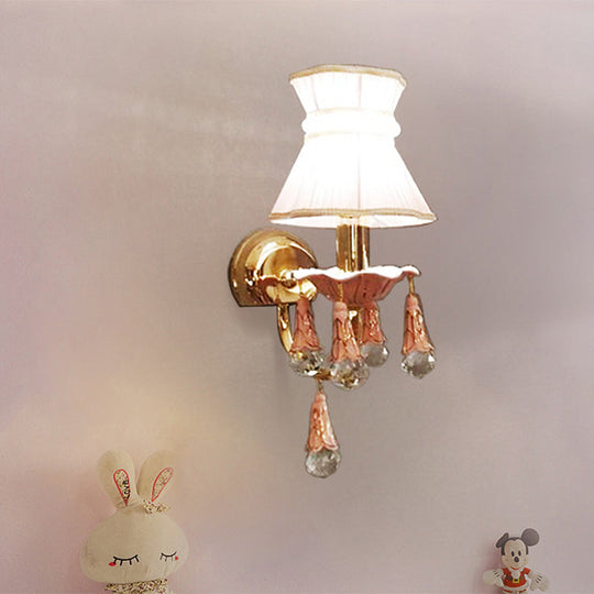 Kids' Fabric Cone Wall Mount Light - Pink/Blue Wall Lamp with Crystal Orbit Decor