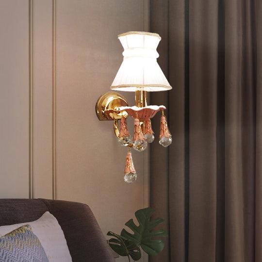 Kids' Fabric Cone Wall Mount Light - Pink/Blue Wall Lamp with Crystal Orbit Decor