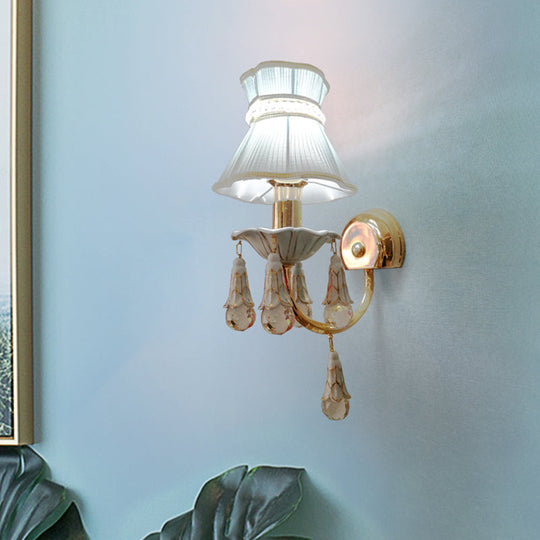 Kids' Fabric Cone Wall Mount Light - Pink/Blue Wall Lamp with Crystal Orbit Decor