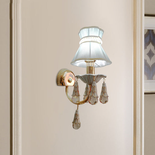 Kids' Fabric Cone Wall Mount Light - Pink/Blue Wall Lamp with Crystal Orbit Decor