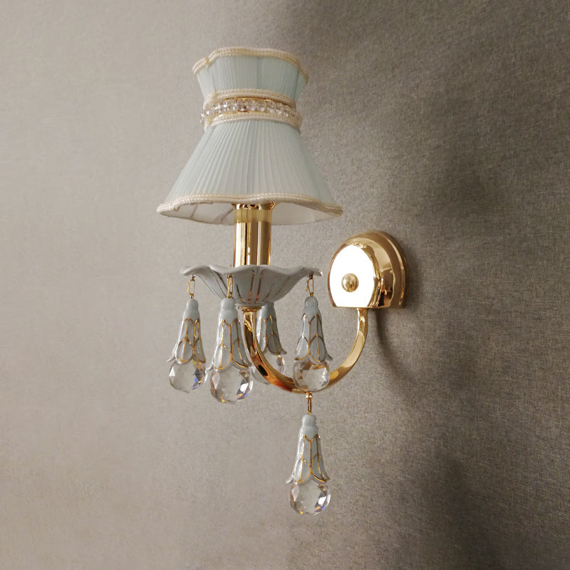 Kids' Fabric Cone Wall Mount Light - Pink/Blue Wall Lamp with Crystal Orbit Decor