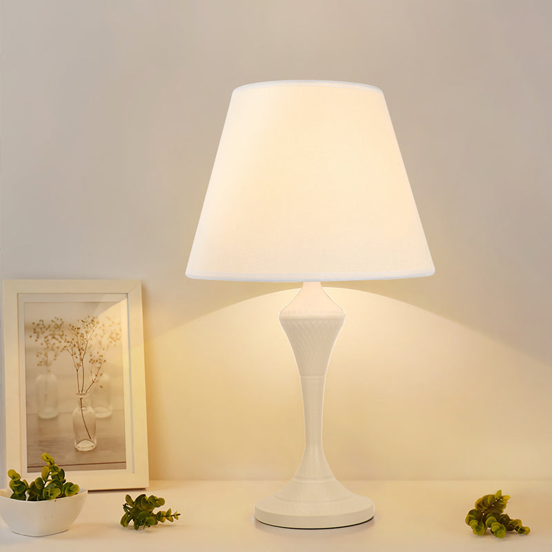 Antiqued Tapered Reading Book Lamp: Fabric 1-Light Nightstand Lighting in White/Black