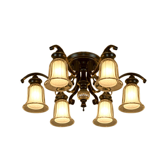 Dual Bell Clear & Opal Glass Semi Flush Mount - 3/6 Bulbs Ceiling Fixture Cottage - Black