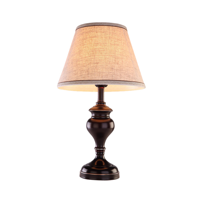 1-Light Brown Reading Lamp - Tapered Fabric Nightstand Lighting for Bedroom