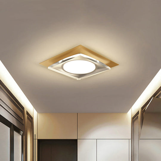 Modern Black/Gold LED Ceiling Light for Hallway - Metallic Geometric Flush Mount with Warm/White Illumination