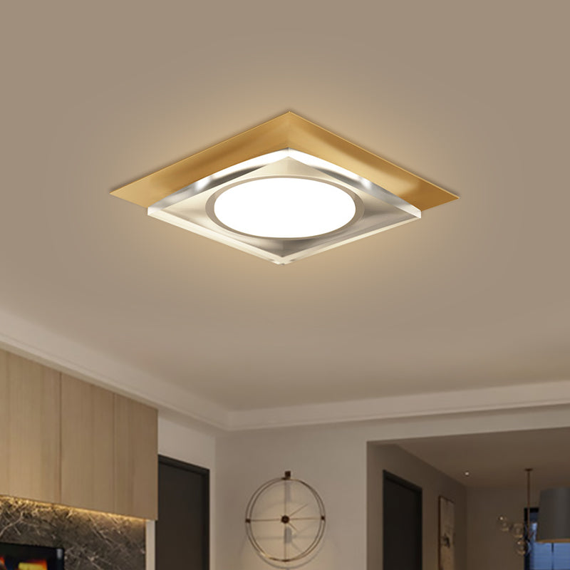 Modern Black/Gold LED Ceiling Light for Hallway - Metallic Geometric Flush Mount with Warm/White Illumination