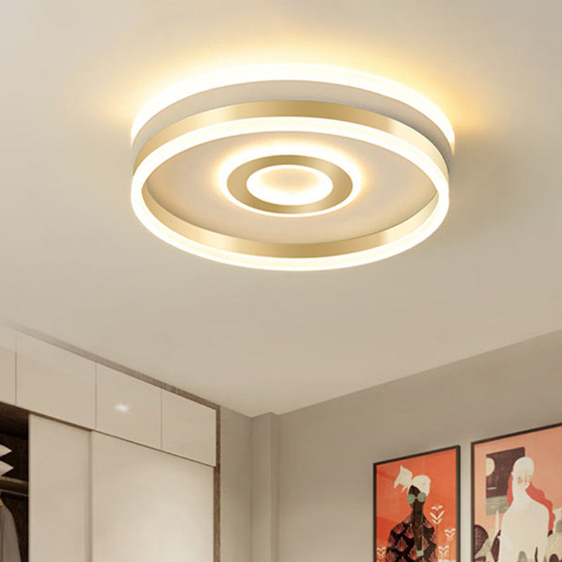 LED Gold Metallic Hoop Flush Mount Lamp in Warm/White Light, 16"/19.5" Wide