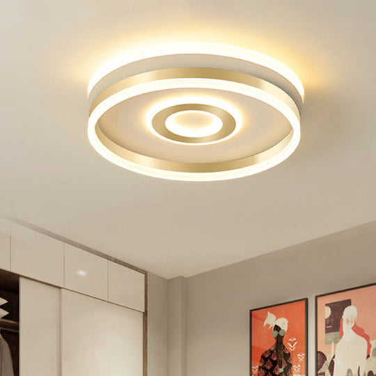 LED Gold Metallic Hoop Flush Mount Lamp in Warm/White Light, 16"/19.5" Wide