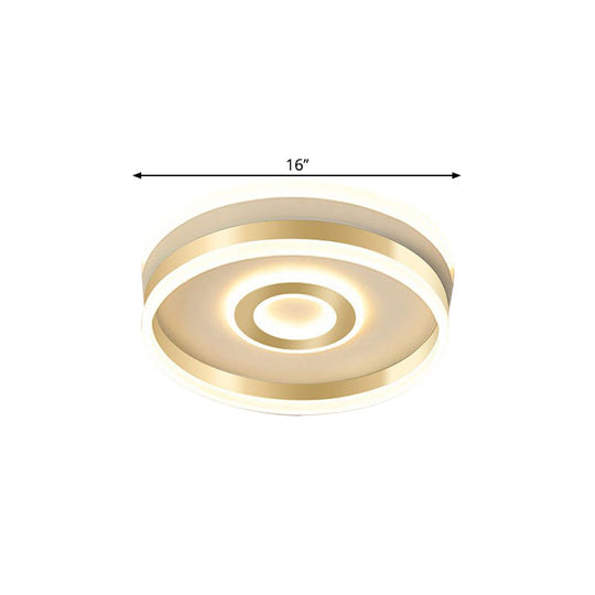 LED Gold Metallic Hoop Flush Mount Lamp in Warm/White Light, 16"/19.5" Wide