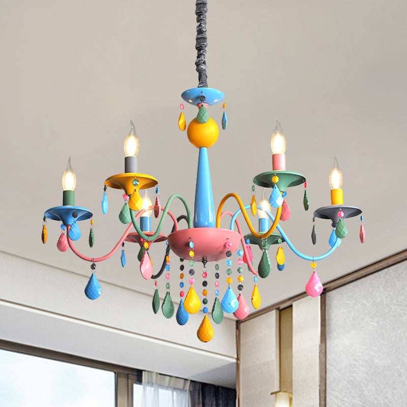 Colorful Curved Chandelier Lights: Pink and Yellow Metallic Pendant Lamp with or without Shade