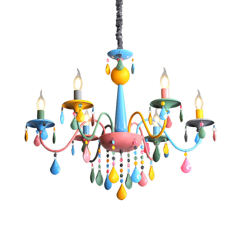 Colorful Curved Chandelier Lights: Pink and Yellow Metallic Pendant Lamp with or without Shade