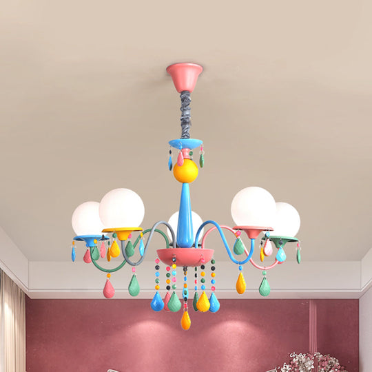 Colorful Curved Chandelier Lights: Pink and Yellow Metallic Pendant Lamp with or without Shade