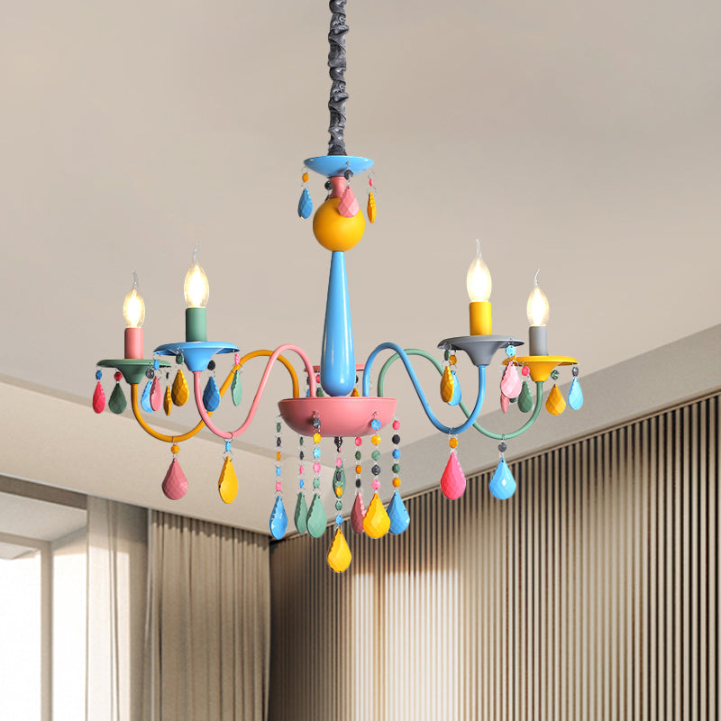 Colorful Curved Chandelier Lights: Pink and Yellow Metallic Pendant Lamp with or without Shade