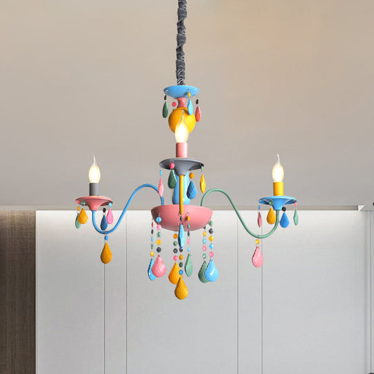 Colorful Curved Chandelier Lights: Pink and Yellow Metallic Pendant Lamp with or without Shade