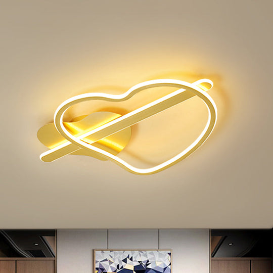 Kids Loving Heart Metal Flush Mount Light in Gold/Coffee LED Ceiling Lighting for Bedroom - Warm/White Light