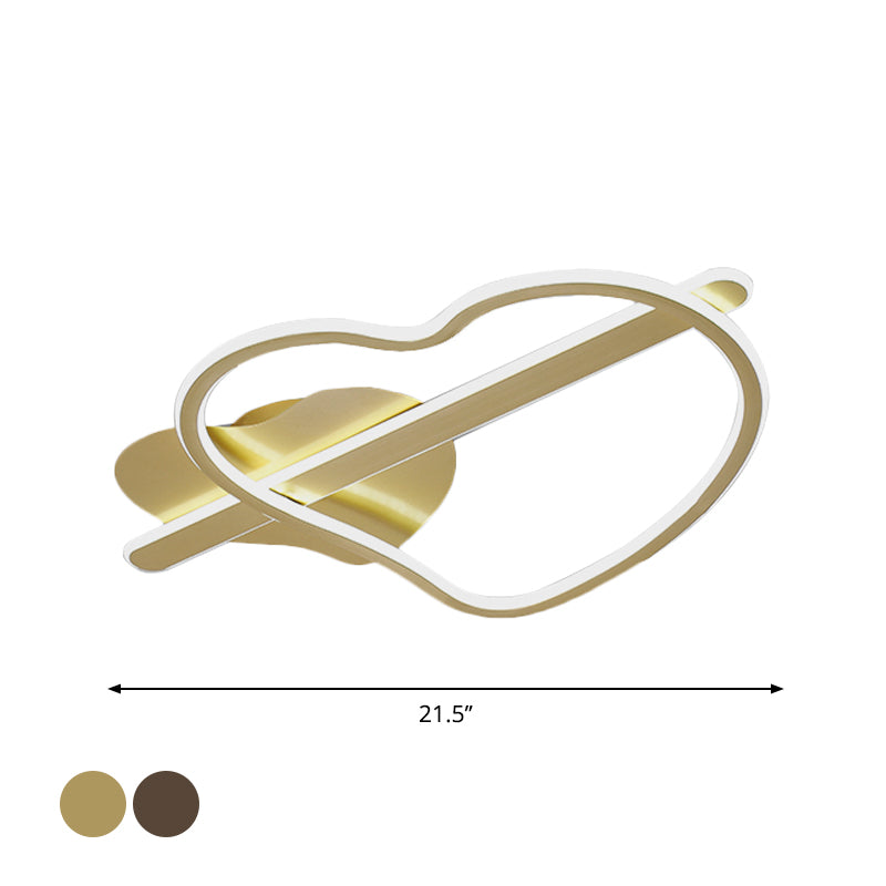 Kids Loving Heart Metal Flush Mount Light in Gold/Coffee LED Ceiling Lighting for Bedroom - Warm/White Light