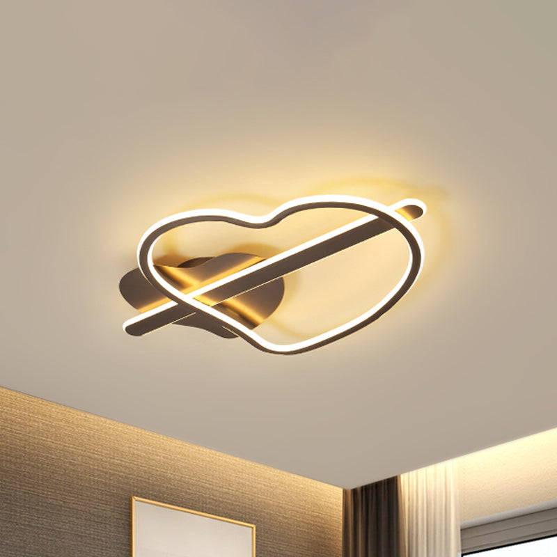 Kids Loving Heart Metal Flush Mount Light in Gold/Coffee LED Ceiling Lighting for Bedroom - Warm/White Light