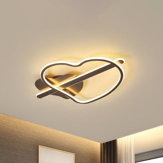 Kids Loving Heart Metal Flush Mount Light in Gold/Coffee LED Ceiling Lighting for Bedroom - Warm/White Light