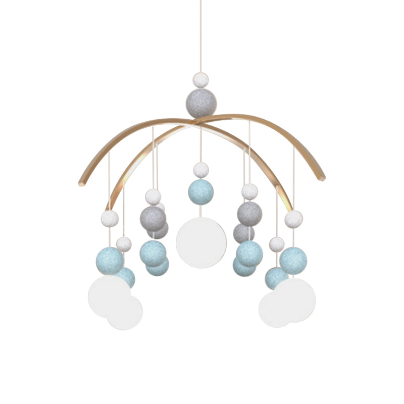 Cartoon White Glass Globe Chandelier Light with Pink/Blue Hanging Pendant - 5-Bulb Design - Small Ball Decor