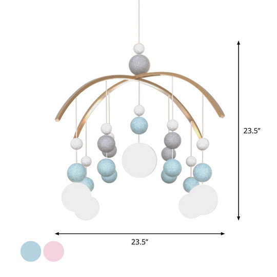 Cartoon White Glass Globe Chandelier Light with Pink/Blue Hanging Pendant - 5-Bulb Design - Small Ball Decor