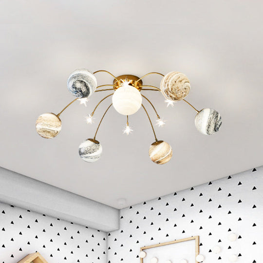 Golden LED Semi Flush Mount for Kids' Bedroom Ceiling Lighting