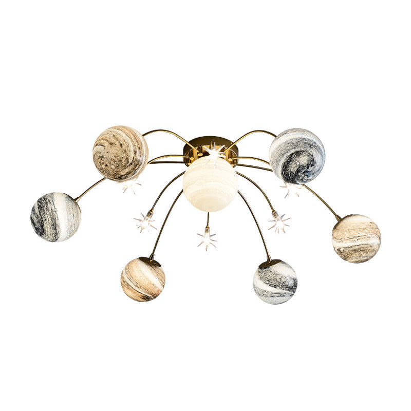 Golden LED Semi Flush Mount for Kids' Bedroom Ceiling Lighting