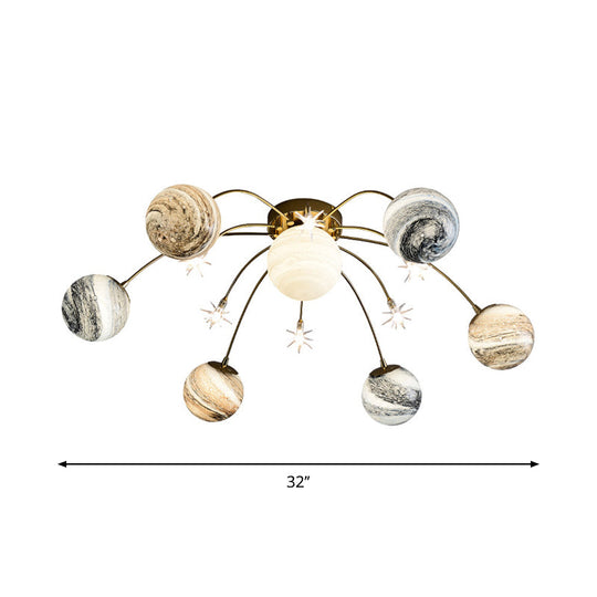 Golden LED Semi Flush Mount for Kids' Bedroom Ceiling Lighting