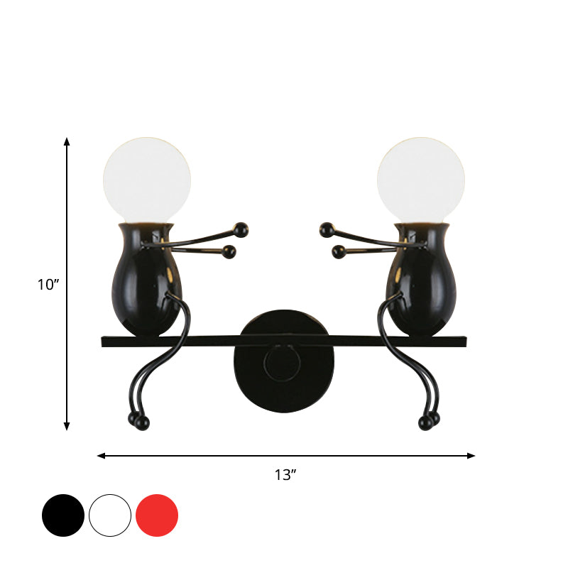Child-Like 2-Head Wall Mount Lamp for Kids – Black/White/Red Metal Wall Light Fixture with Seesaw Arm