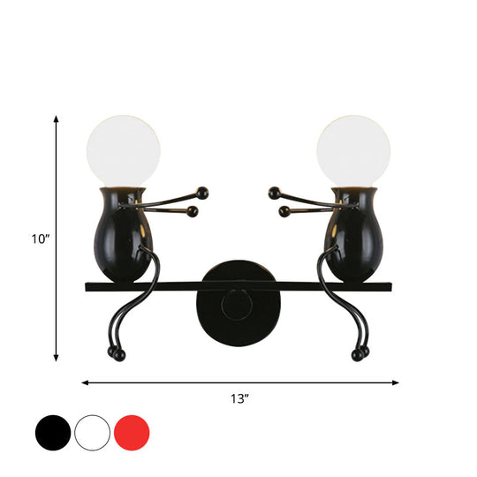 Child-Like 2-Head Wall Mount Lamp for Kids – Black/White/Red Metal Wall Light Fixture with Seesaw Arm