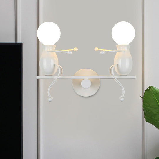 Child-Like 2-Head Wall Mount Lamp for Kids – Black/White/Red Metal Wall Light Fixture with Seesaw Arm