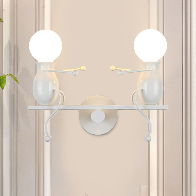 Child-Like 2-Head Wall Mount Lamp for Kids – Black/White/Red Metal Wall Light Fixture with Seesaw Arm