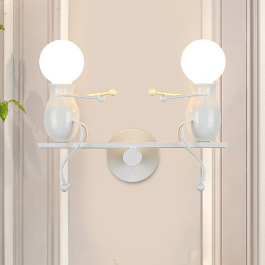 Child-Like 2-Head Wall Mount Lamp for Kids – Black/White/Red Metal Wall Light Fixture with Seesaw Arm