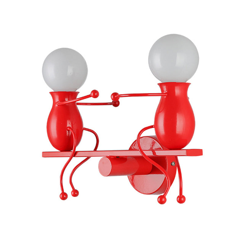 Child-Like 2-Head Wall Mount Lamp for Kids – Black/White/Red Metal Wall Light Fixture with Seesaw Arm
