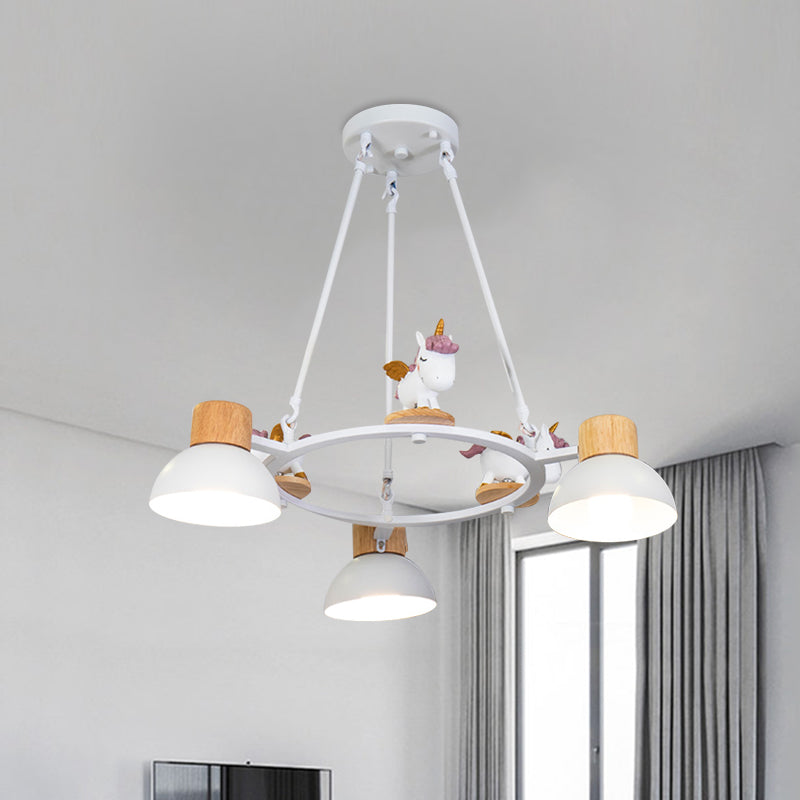 Kids Domed Pendant Chandelier: Metal 3/6-Light Suspension Lighting with Deer/Horse Decor in Black/White