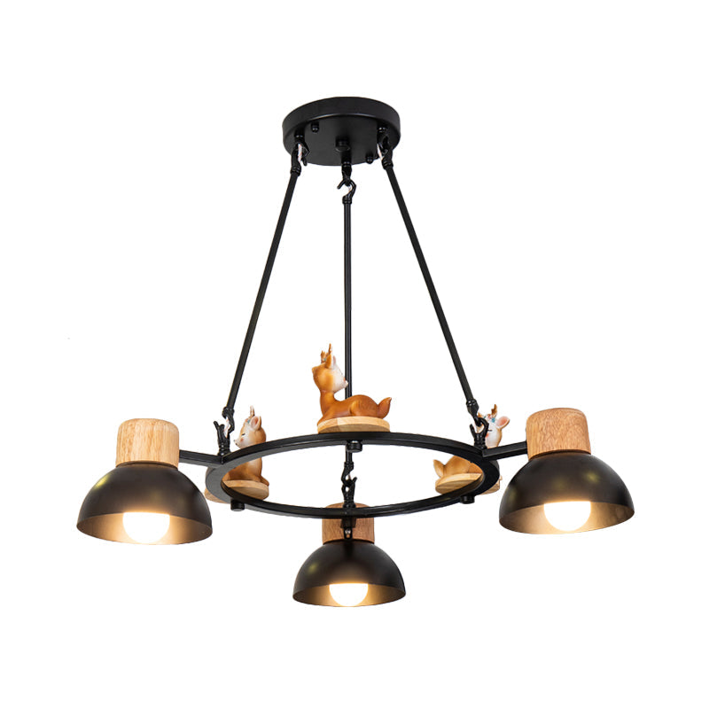 Kids Domed Pendant Chandelier: Metal 3/6-Light Suspension Lighting with Deer/Horse Decor in Black/White