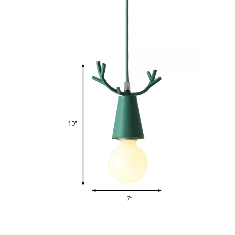Nordic Style Pendant Light with Adjustable Ball Ceiling Fixture and Antler Decoration for Bedroom or Kids Room