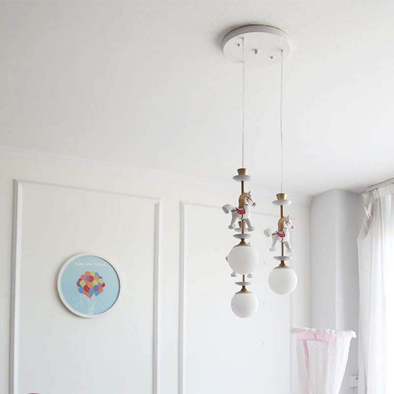 Modern White Glass Pendant Light with Adjustable Cord - Ceiling Fixture