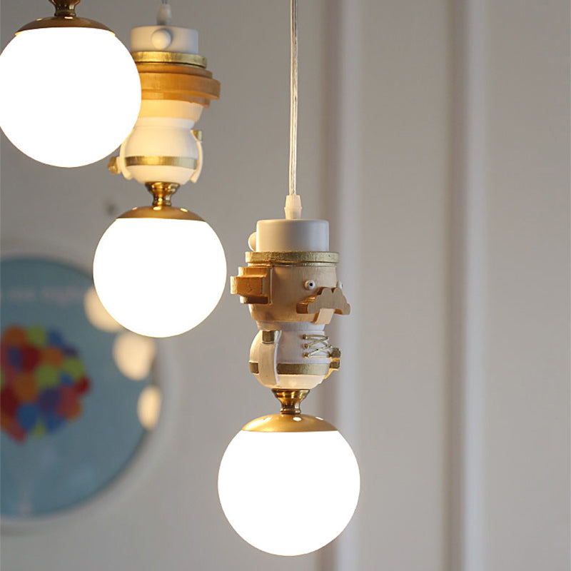 Modern White Glass Pendant Light with Adjustable Cord - Ceiling Fixture