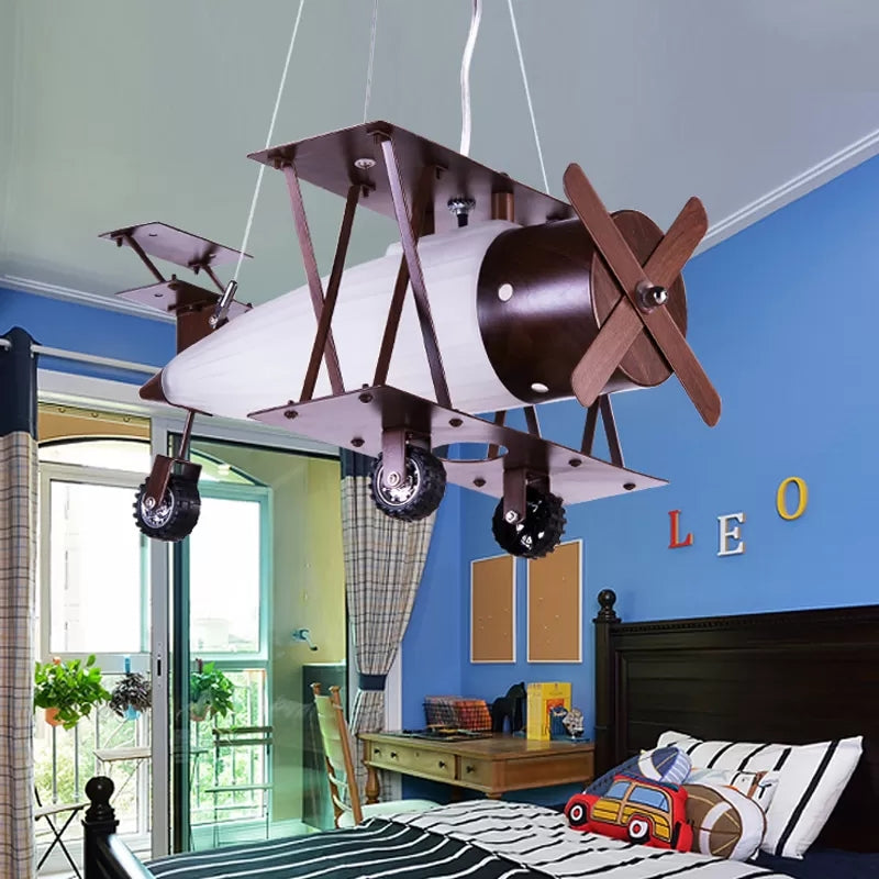 Vintage Glass Pendant Chandelier for Boy's Room with Plane Design