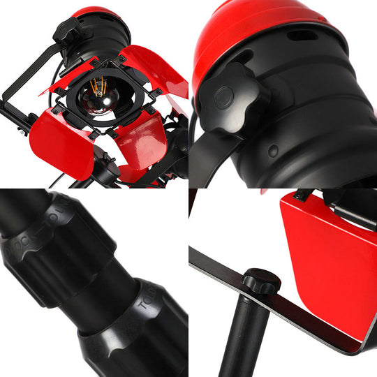 Red Tripod Design Retro Industrial Floor Lamp - 2 Lights - Metallic Standing Light for Studios