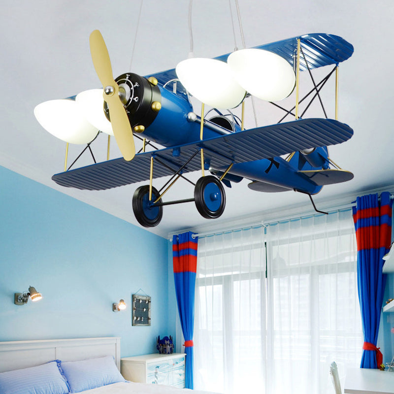 Modern Biplane Design Chandeliers for Boys' Bedrooms - 4 Light Glass Shade Ceiling Fixture