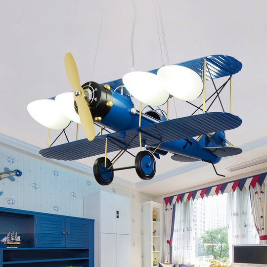 Modern Biplane Design Chandeliers for Boys' Bedrooms - 4 Light Glass Shade Ceiling Fixture