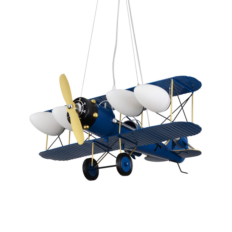 Modern Biplane Design Chandeliers for Boys' Bedrooms - 4 Light Glass Shade Ceiling Fixture