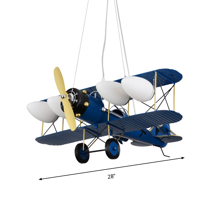 Modern Biplane Design Chandeliers for Boys' Bedrooms - 4 Light Glass Shade Ceiling Fixture