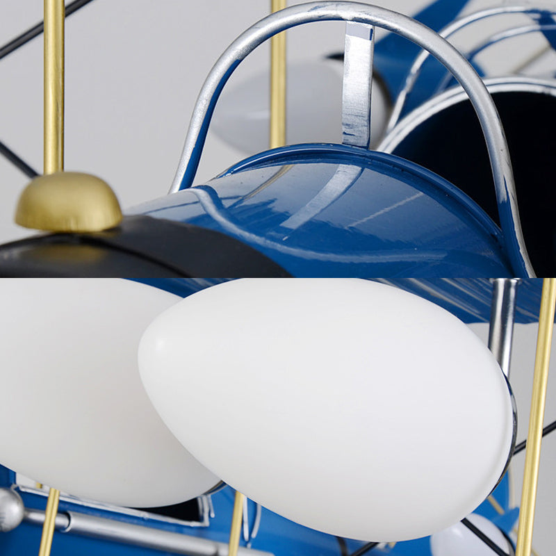 Modern Biplane Design Chandeliers for Boys' Bedrooms - 4 Light Glass Shade Ceiling Fixture