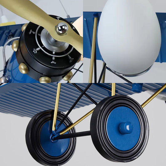 Modern Biplane Design Chandeliers for Boys' Bedrooms - 4 Light Glass Shade Ceiling Fixture