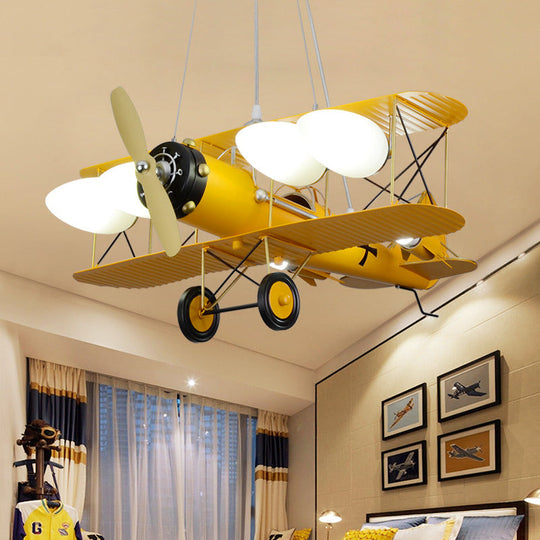 Modern Biplane Design Chandeliers for Boys' Bedrooms - 4 Light Glass Shade Ceiling Fixture