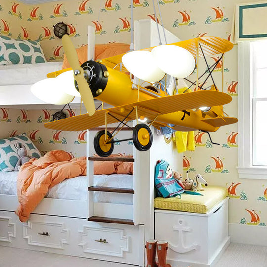 Modern Biplane Design Chandeliers for Boys' Bedrooms - 4 Light Glass Shade Ceiling Fixture
