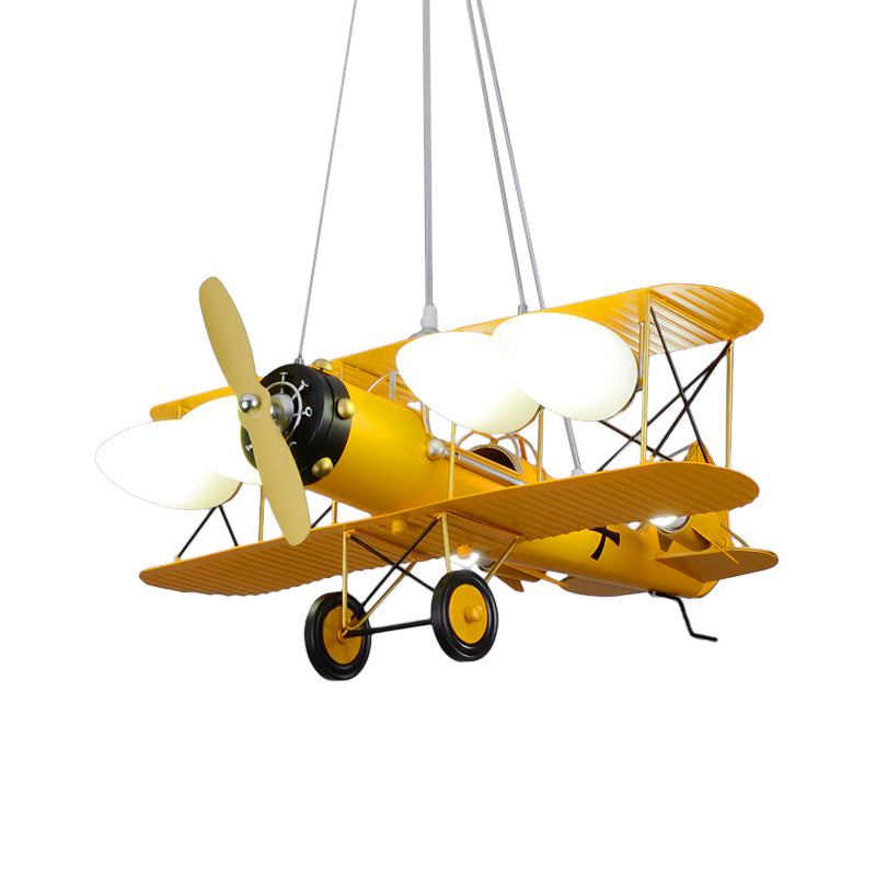 Modern Biplane Design Chandeliers for Boys' Bedrooms - 4 Light Glass Shade Ceiling Fixture